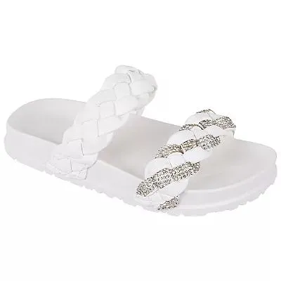 Girls Elli by Capelli Faux Leather & Gem Braided Comfort Flex Flip Flops