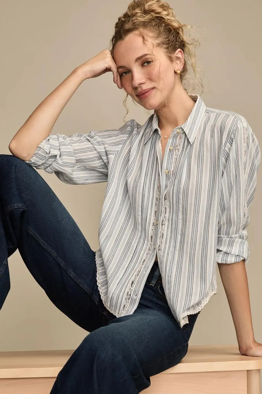 lace trimmed button down shirt