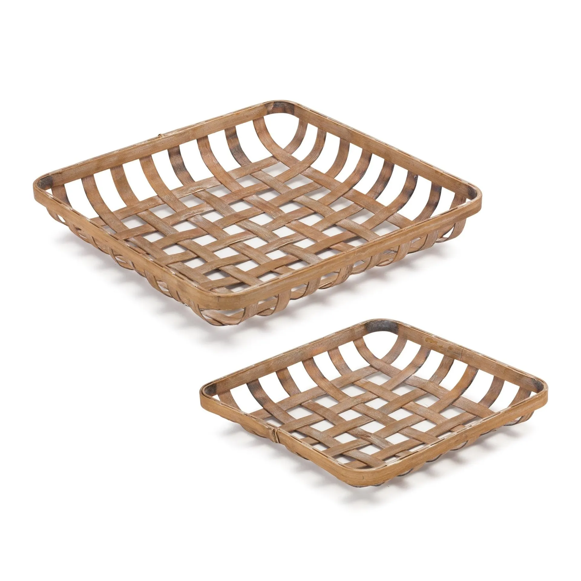 Square Bamboo Basket Tray, Set of 2