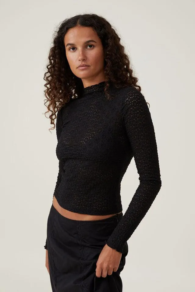 Luna Textured Mock Neck Long Sleeve Top