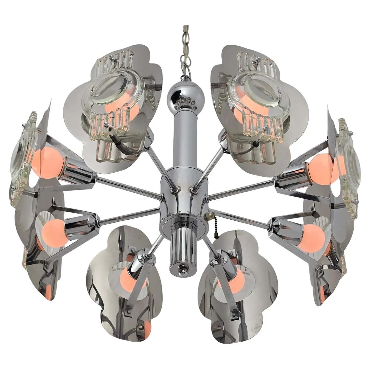 1970s Oscar Torlasco Style 8 Lights chandelier , Italy