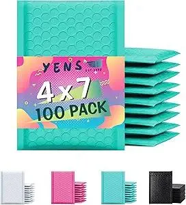 Yens Poly Bubble Mailers, Padded Shipping Envelopes, Self-Seal Adhesive Mailing Bags Big Pack (Teal, 4x8)