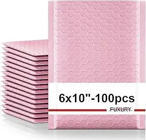 Fuxury Bubble Mailers 6x10" 100 Pack Light Pink Padded Envelopes Usable Size 6x9" Self Seal Mailing Envelopes Bubble Padded Shipping Bags for Mailing,Packaging, Small Business, Boutique, Bulk #0