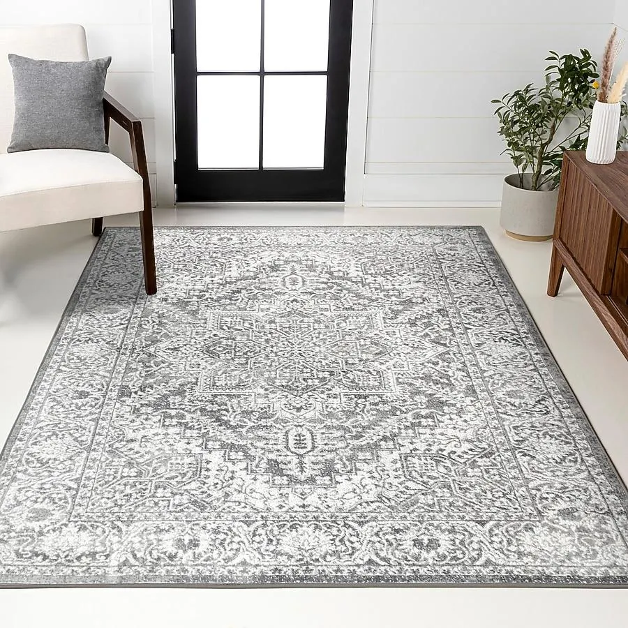 JONATHAN Y MODERN PERSIAN Vintage 8 x 10 (ft) Loomed Light Grey Rectangular Indoor Medallion Persian Pet Friendly Area rug