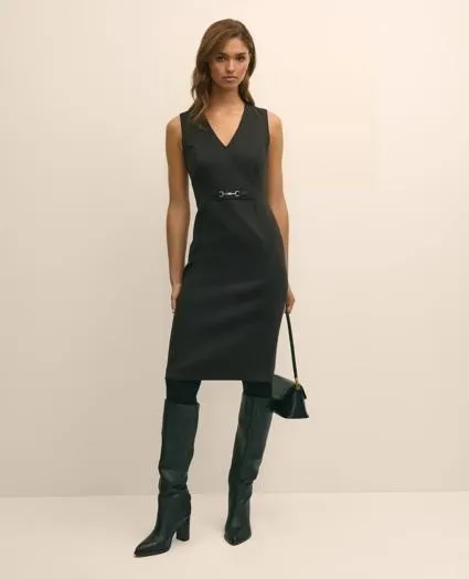 Wool Blend Horsebit-Trim Sheath Dress