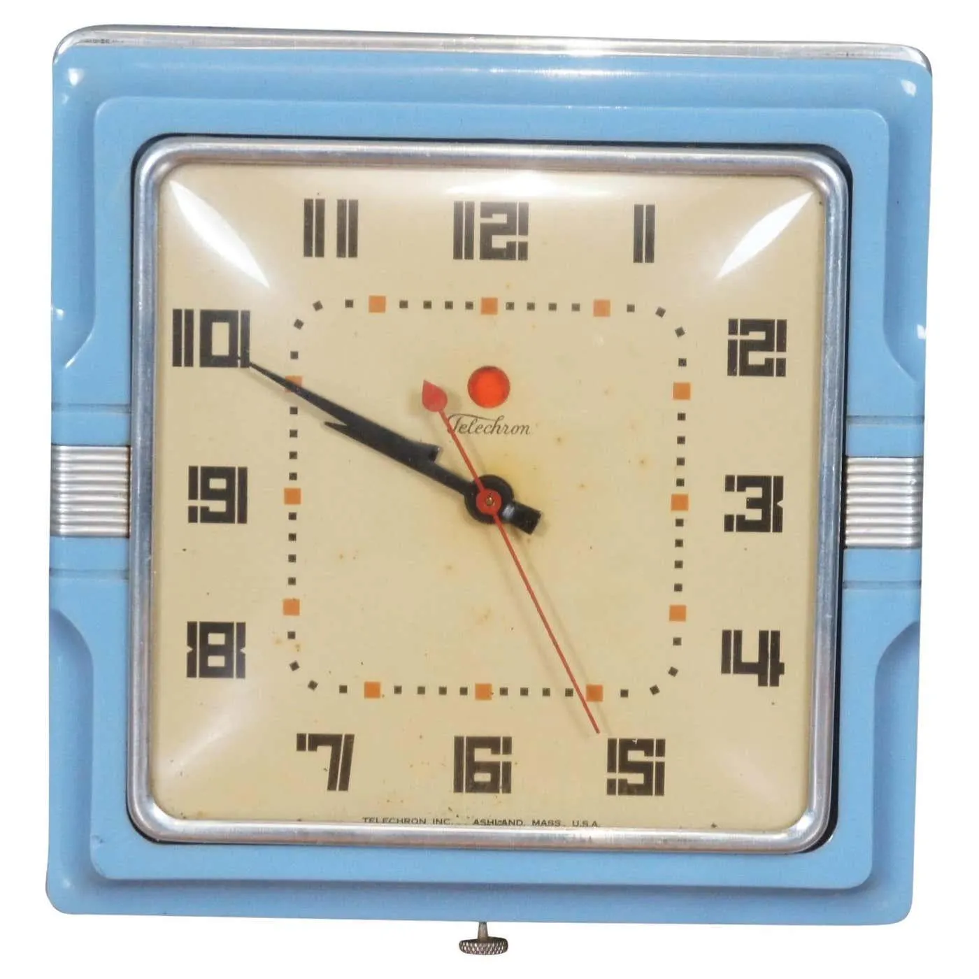 Mid Century Telechron 2H11 Electric Baby Blue Bakelite Kitchen Wall Clock 7"