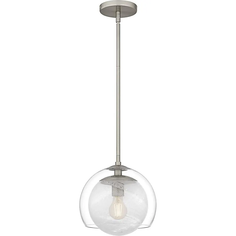Quoizel Eslinger 1 -Light Brushed Nickel Modern/contemporary Clear glass Globe Mini Hanging Pendant light