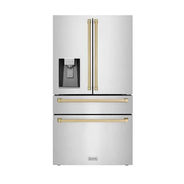 Autograph Edition 36 in. 4-Door French Door Refrigerator w/ Ice & Water Dispenser in Stainless Steel & Champagne Bronze