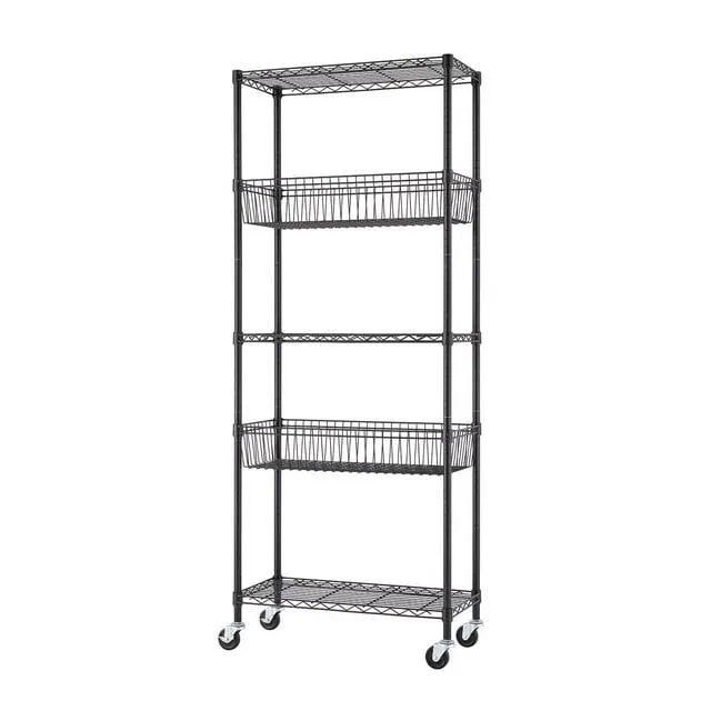 TRINITY 5-Tier NSF Wire Shelving w/ Baskets, 30" W x 14" D x 75.5" H