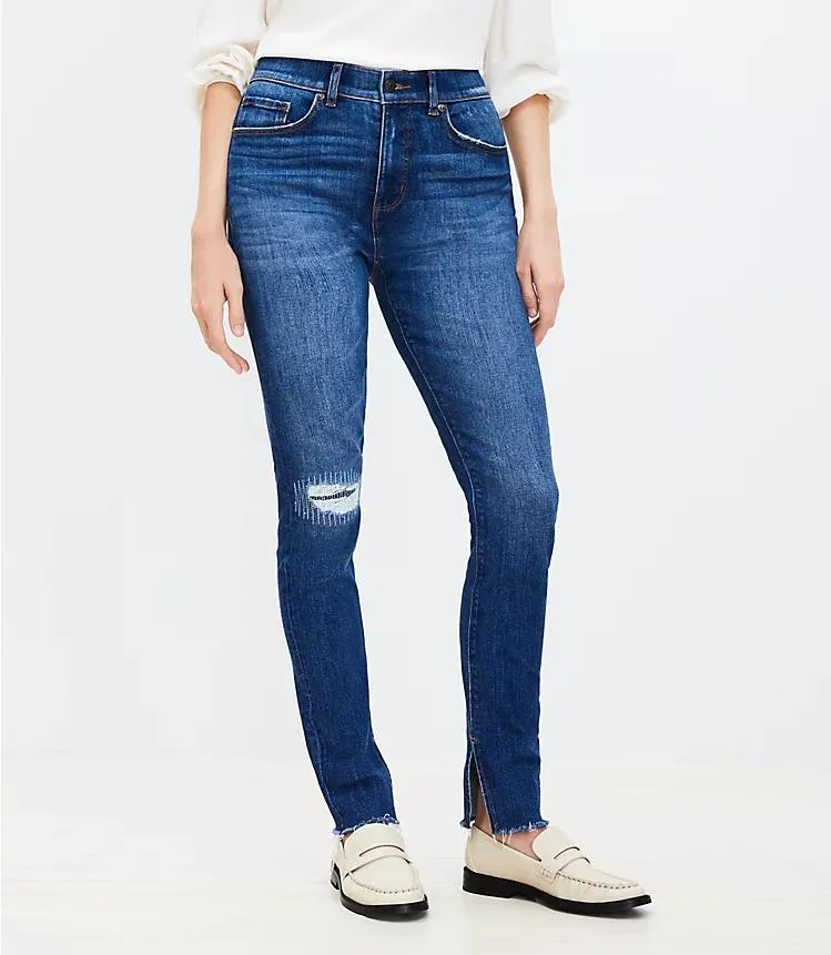 Curvy Ankle Slit Fresh Cut High Rise Skinny Jeans in Dark Vintage Wash