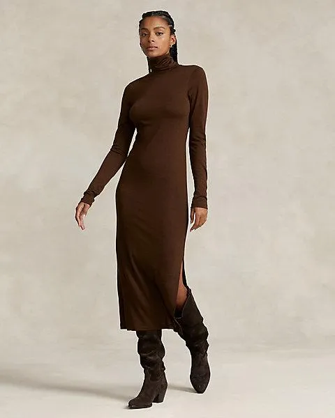 Wool-Blend Jersey Turtleneck Midi Dress