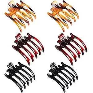 6 Pieces Plastic Non-slip Hair Claw Clips Glossy Prongs Claw Hair Clips Hairpin Clamp with Inner Teeth for Women, 3 Classic Colors