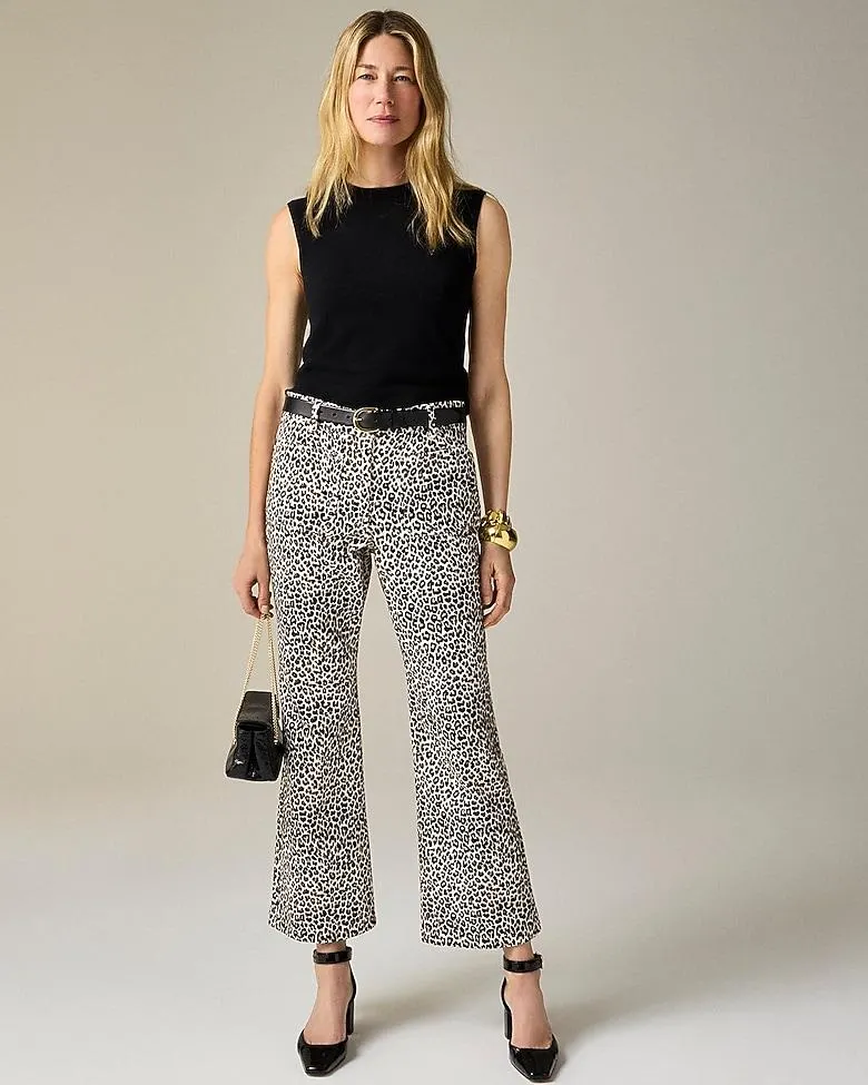 High-rise kickout jean with sailor pockets in leopard print