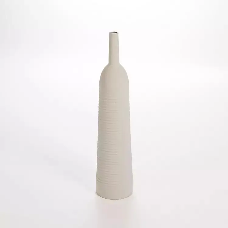 Matte White Ribbed Metal Floor Vase