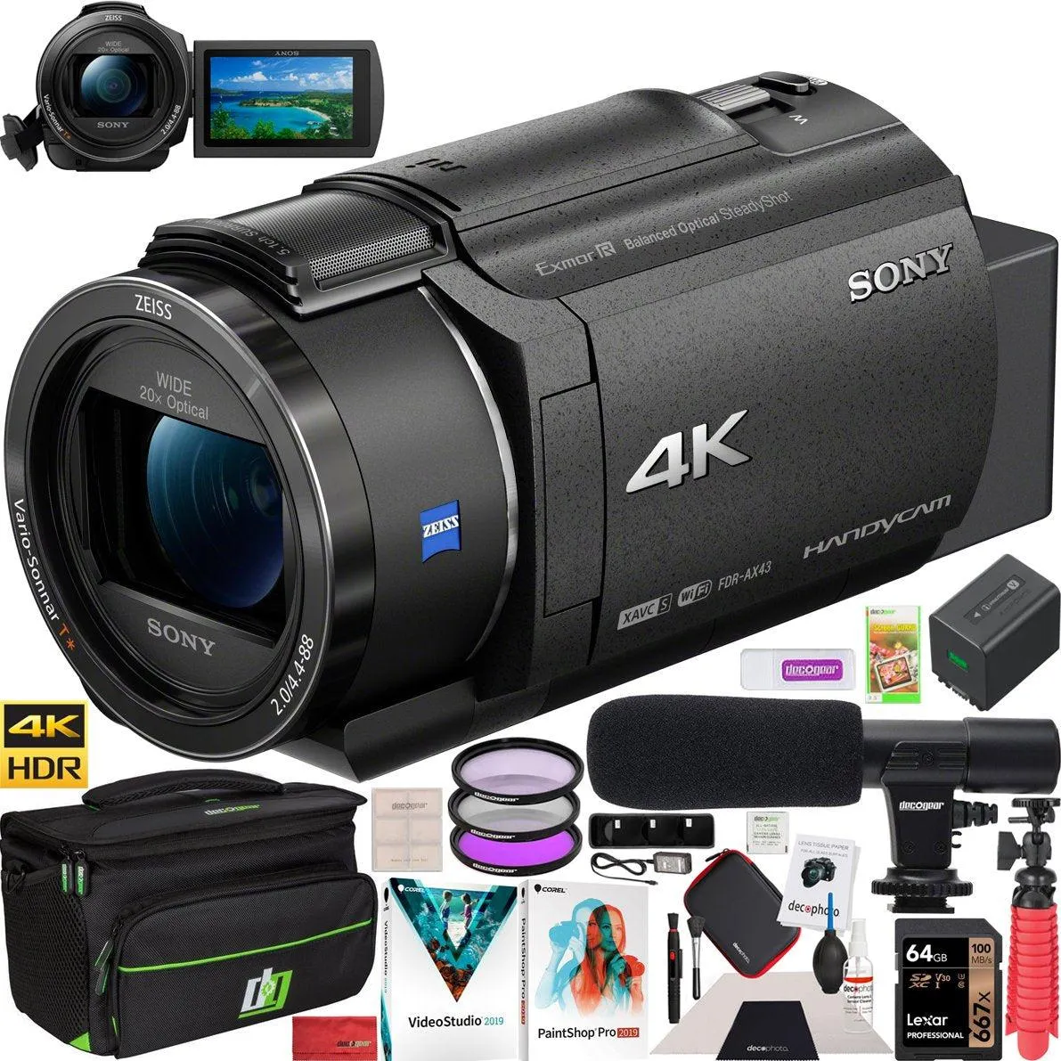 Sony FDR-AX43 4K UHD Handycam Camcorder Kit AX43 Video Recording Camera Pro Bundle