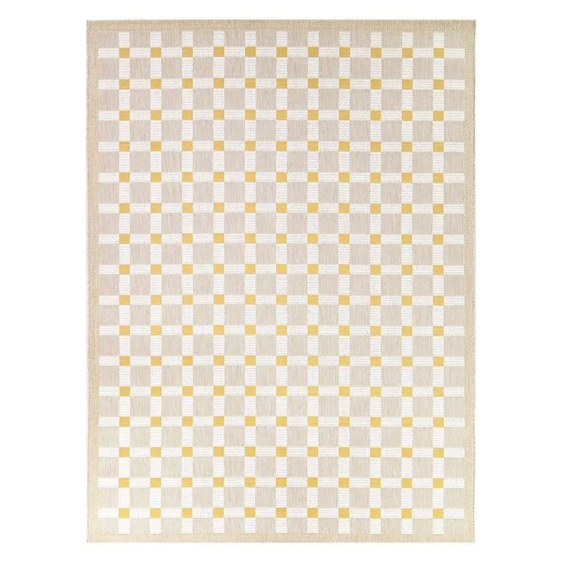 (E512) Florence Yellow & Tan Checkered Outdoor Area Rug, 8x10