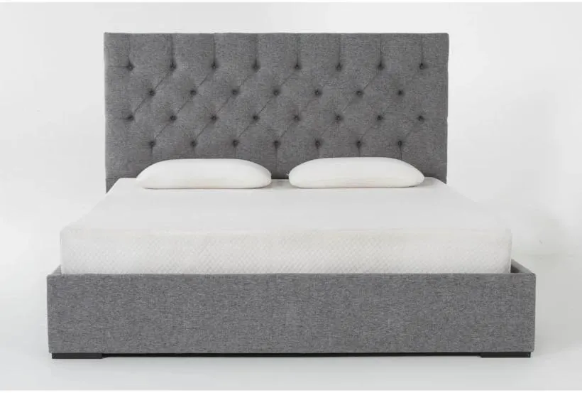 Vera Dream Graphite Diamond Tufted 52" High Queen Upholstered Platform Bed
