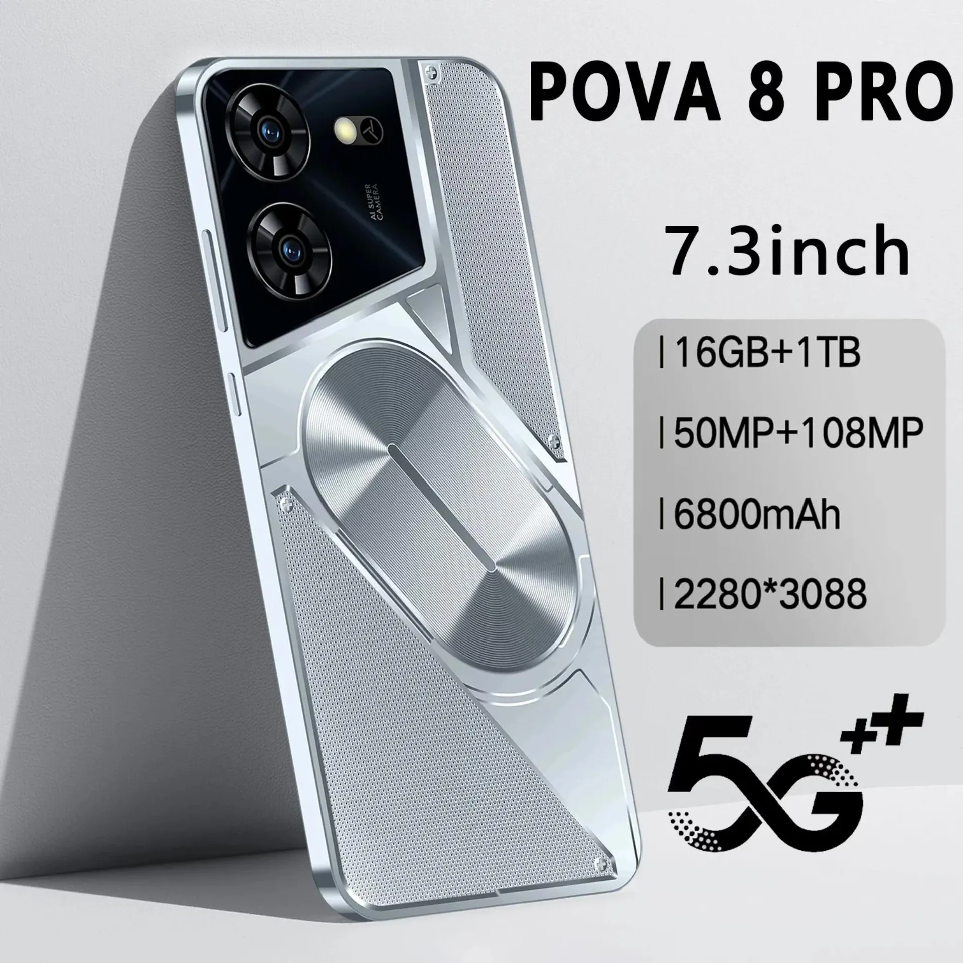 Versión global Pova 8 Pro Smartphones Celulares Android 14, Pantalla de 7.3 pulgadas, 16 + 1024GB, 50MP + 108MP, Teléfono móvil, Teléfono 6800G de 5mAh