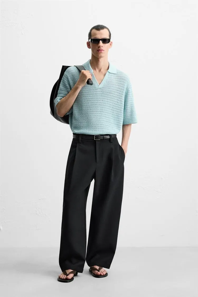 CROCHET KNIT POLO SHIRT