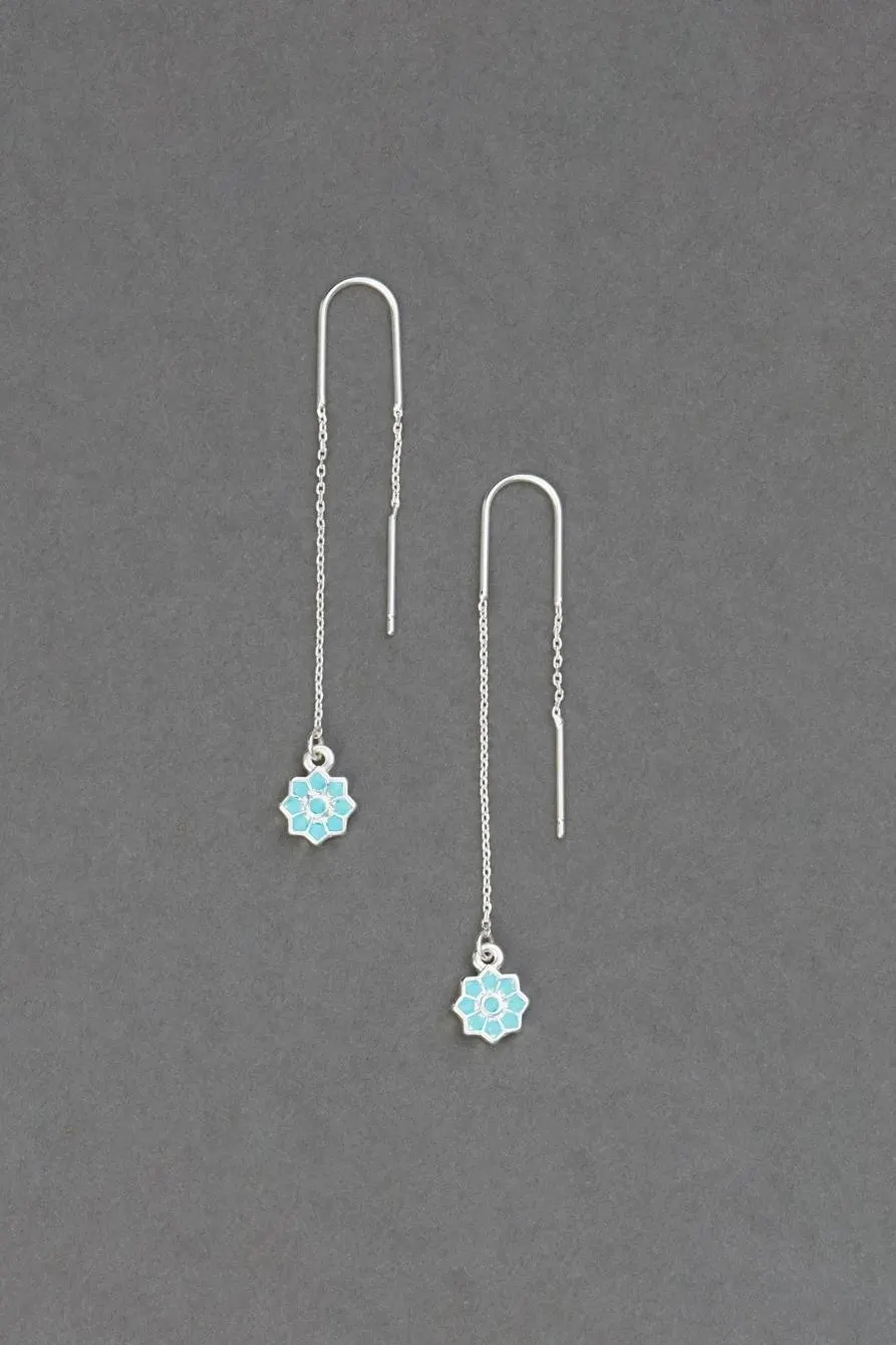 turquoise flower threader earring