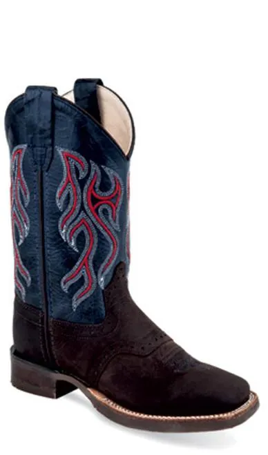 Old West Boys' Embroidered Western Boot Square Toe - Brown/Blue