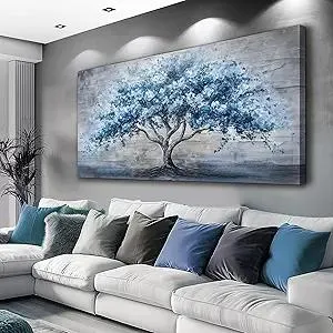 KELIYUAN Canvas Wall Art For Living Room Bedroom Wall Decor Office Dining room Abstract Art Blue Tree Painting Room Hallway Wall Home Decoration Prints Artwork Picture Ready To Hang 20x40 Inches