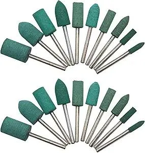 Rubber Polishing Bits Polishing Drill Bit Green Buffer Abrasive Bits Metal Polish Tips Rotary Tool Accessories 3 mm Mandrel Bullet Cylinder Shape 20 Pieces (Green)