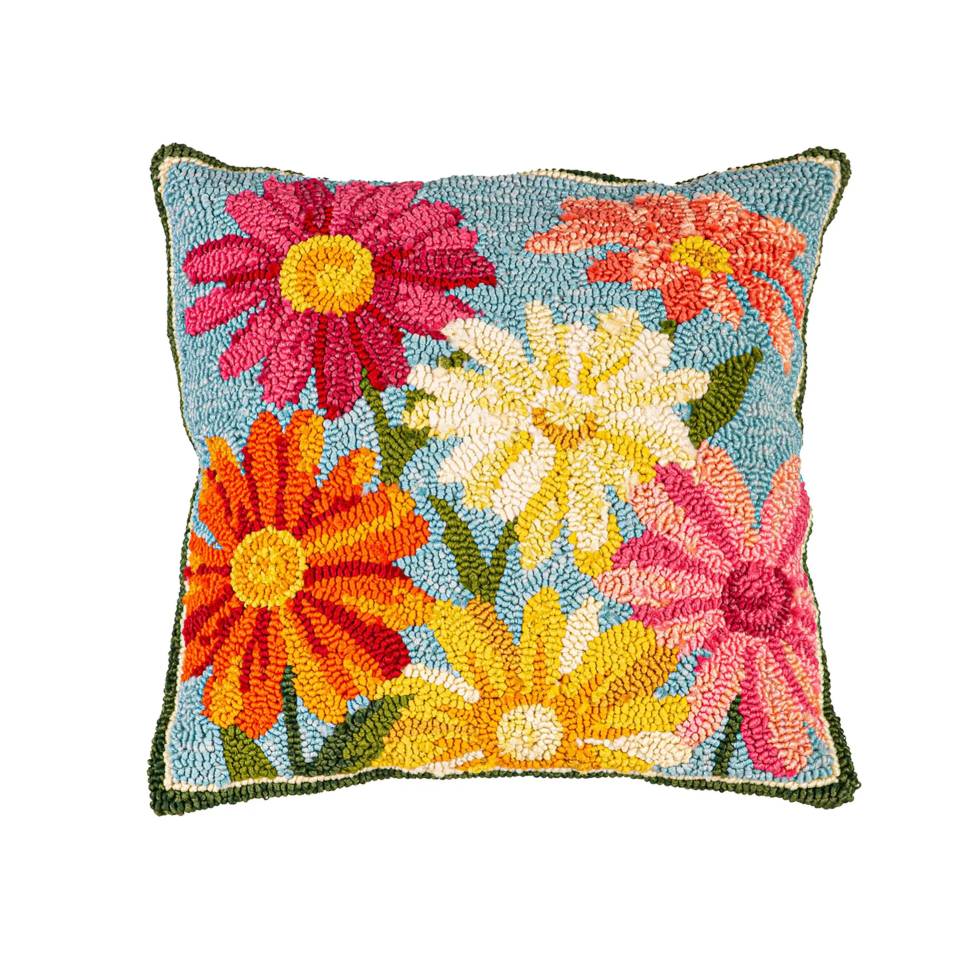 Indoor/Outdoor Pastel Posies Hooked Polypropylene Throw Pillow