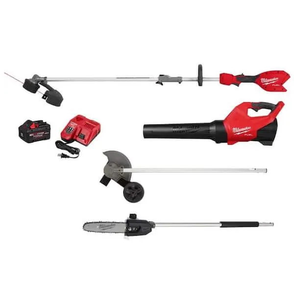 M18 FUEL 18V 16 in. Brushless Cordless QUIK-LOK String Trimmer/Blower 8.0 Ah Combo Kit w/ Edger and Pole Saw Attachments
