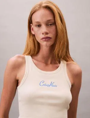 Cotton Contour Rib Embroidered Logo Tank Top