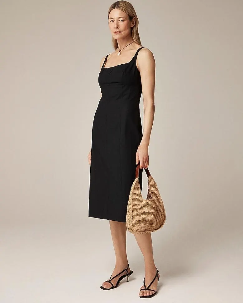 Squareneck seamed midi dress