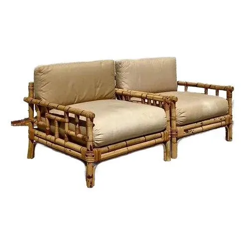 Vintage Italian Vivai Del Sud Bamboo Lounge Chairs - A Pair