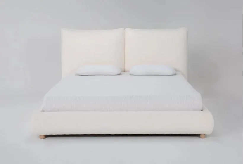 Cloud White Boucle Fabric Queen Upholstered Platform Bed