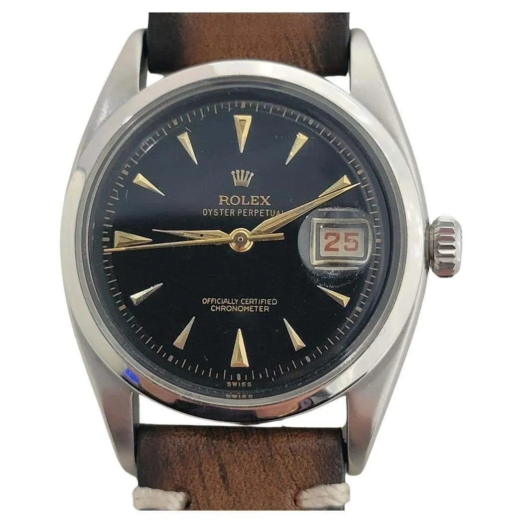 Mens Rolex Oyster Perpetual Ref 6305 36mm Red Date Automatic 1950s Vintage RA426