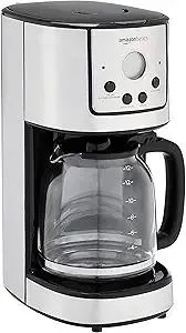Amazon Basics Programmable Coffeemaker with Carafe and Reusable Filter, Stainless Steel, 12 Cups, Black