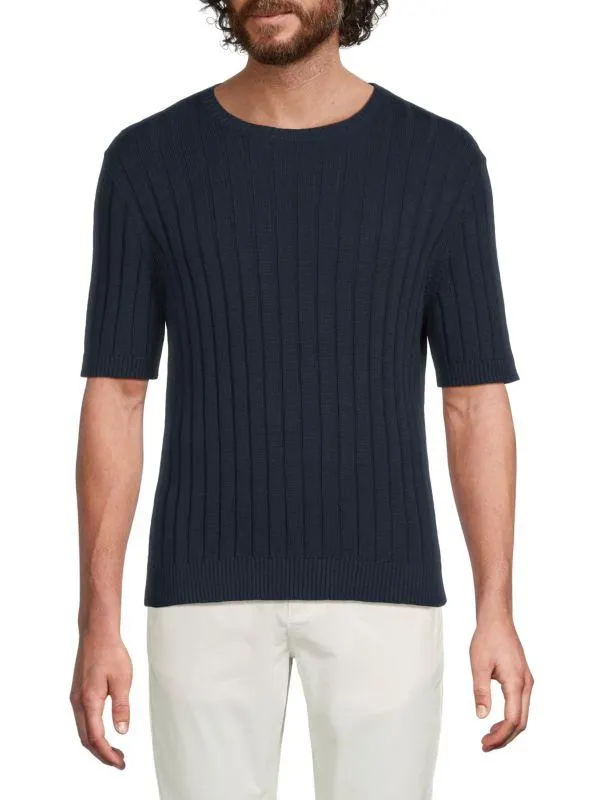 Ribbed Cotton Short-Sleeve Sweater