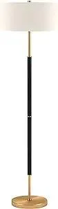 Henn&Hart 2-Light Floor Lamp with Fabric Shade in Matte Black/Brass/White, Floor Lamp for Home Office, Bedroom, Living Room, 61" Tall
