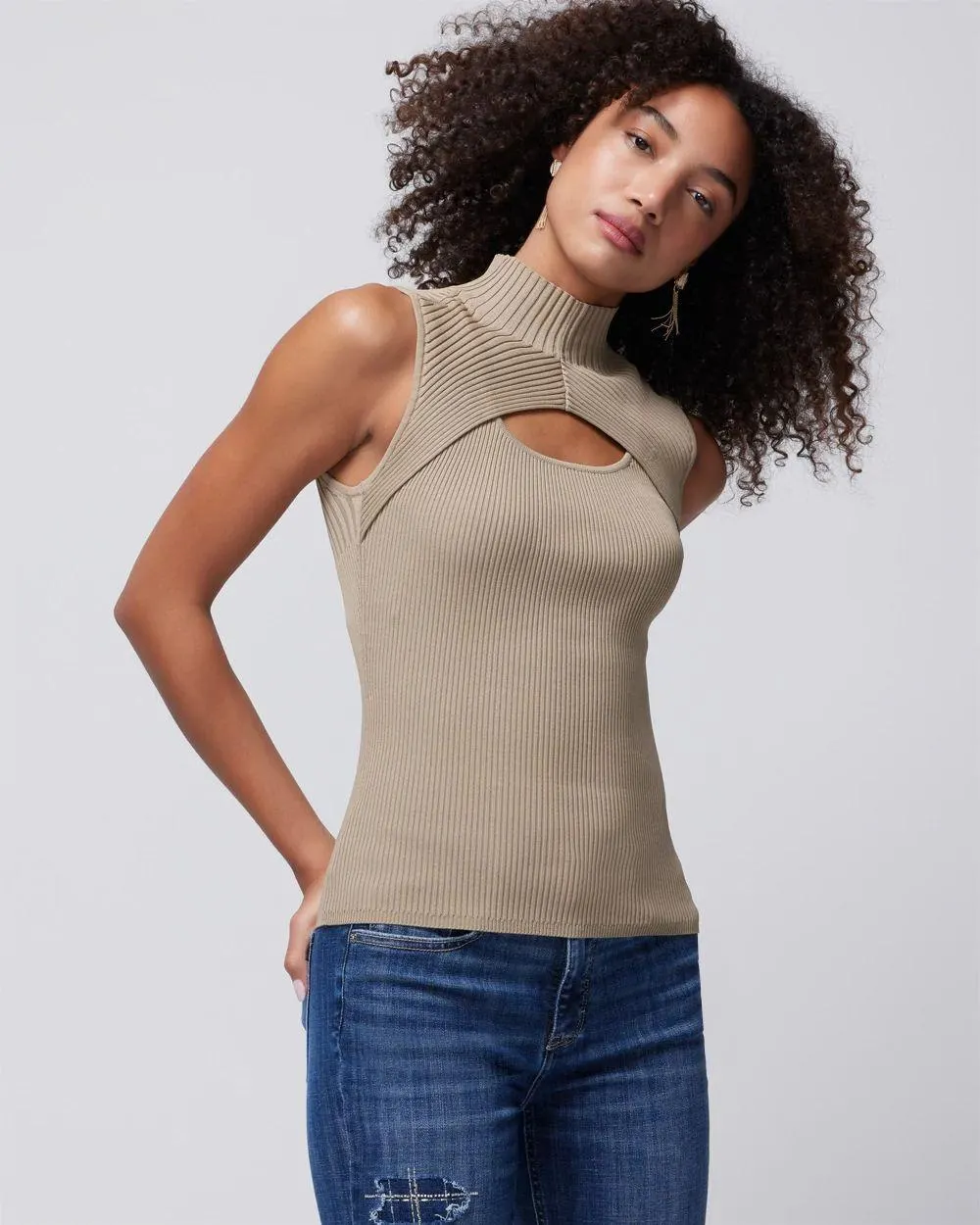Sleeveless Cutout Mockneck