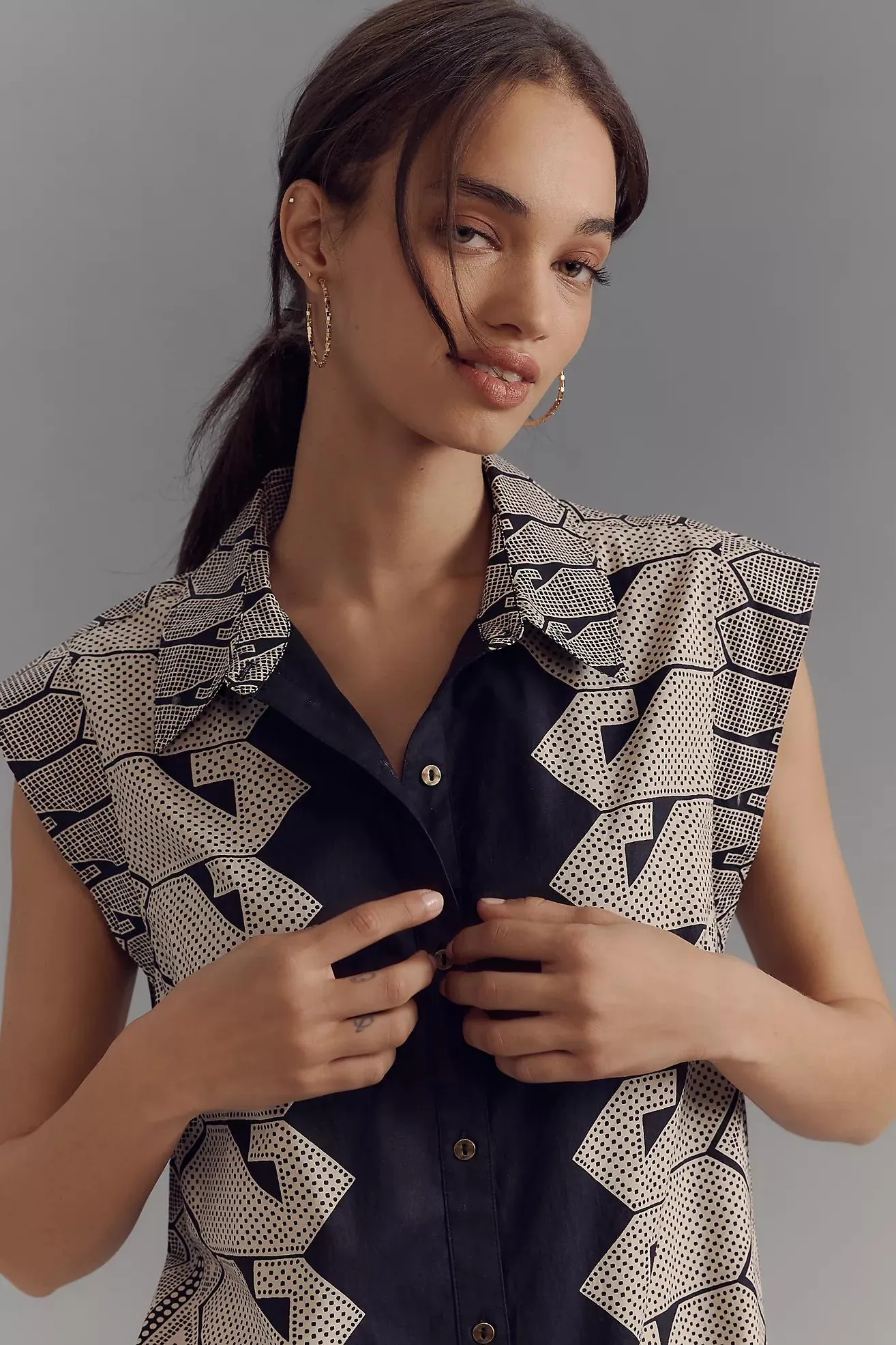 The Lillian Cap-Sleeve Button-Front Midi Dress by Maeve