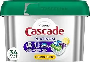 Cascade Platinum Dishwasher Pods, Dishwasher Detergent, Dish Detergent Soap, Lemon, 34 Count