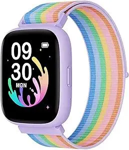 BIGGERFIVE Smart Watch for Kids, 1.8" Fitness Tracker Watch Pedometer, Heart Rate, IP68 Waterproof, Sleep Monitor, Calorie Step Counter, 5 Puzzle Games with/Without APP for Girls Teens 5-16, Nylon