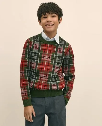 Boys Cotton Jacquard Tartan Sweater