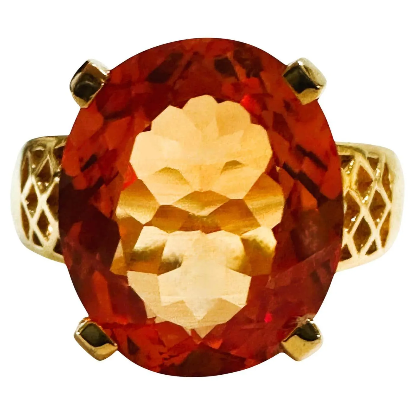 New 9.5 Carat Sunset Sapphire 24k Yellow Gold Plated Sterling Ring