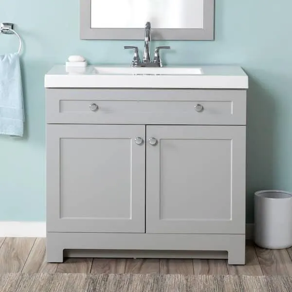 Everdean 37 in. Single Sink Pearl Gray Bath Vanity with White Cultured Marble Top (Assembled)