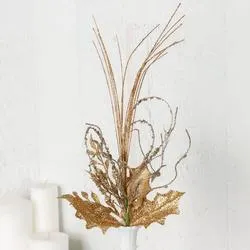 Artificial Gold Glittered Poinsettia Leaf Pick