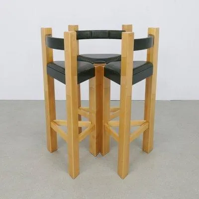 Postmodern Bar Stools in Leather, 1990s, Set of 3