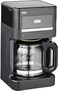 Braun Brew Sense 12 Cup Drip Coffee Maker - Pause & Pour Mid Brew, Programmable Coffee Machine with 24-Hour Timer & Clock, 1-4 Cup Functions, Self Clean, Auto Shutoff, Removable Filter Basket, Black
