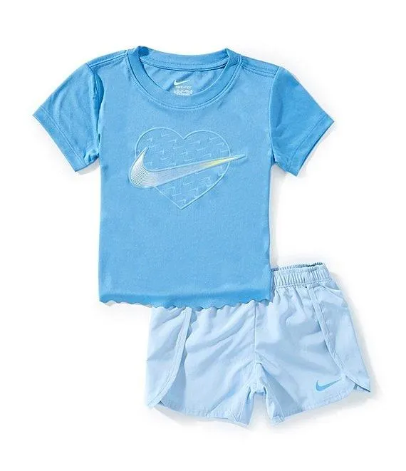 Little Girls Short Sleeve Swoosh Top & Motion Sprinter Shorts 2-Piece Set