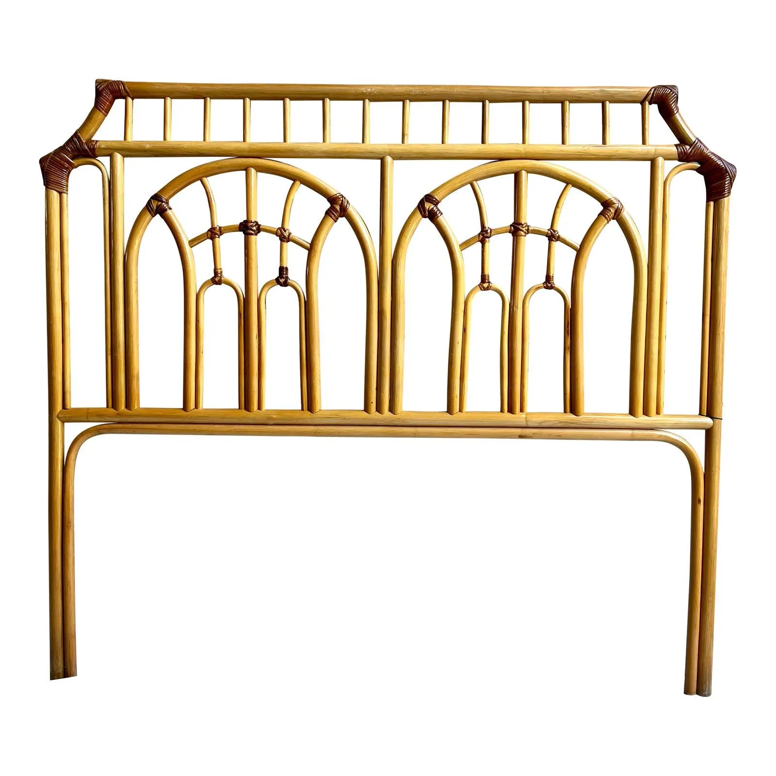 Chinoiserie Pagoda Style Palm Beach Regency Rattan Full/Double Headboard