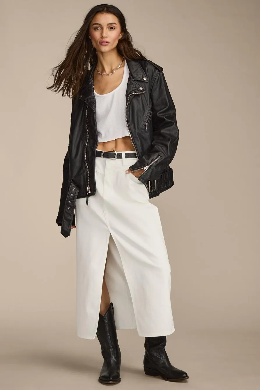 denim maxi skirt with slit